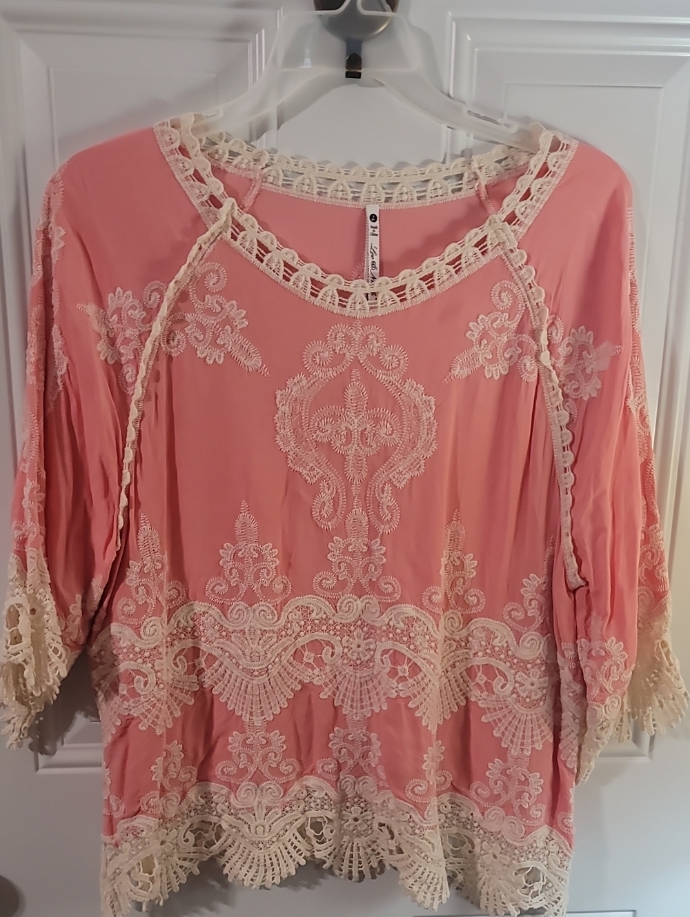 Leo & Nicole Pink Tunic with Cream Lace Embroidery